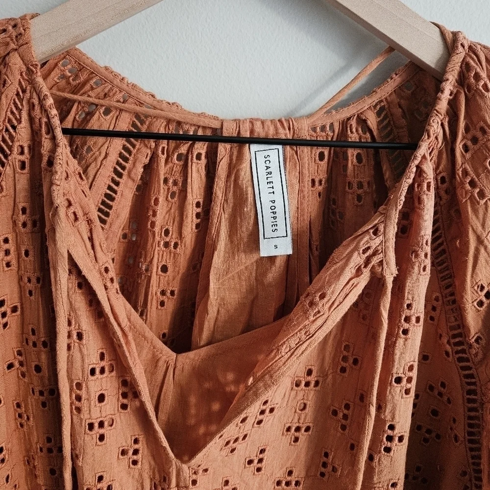 Scarlett Poppies Burnt Orange Miranda Eyelet Lace Long Sleeve Mini Dress